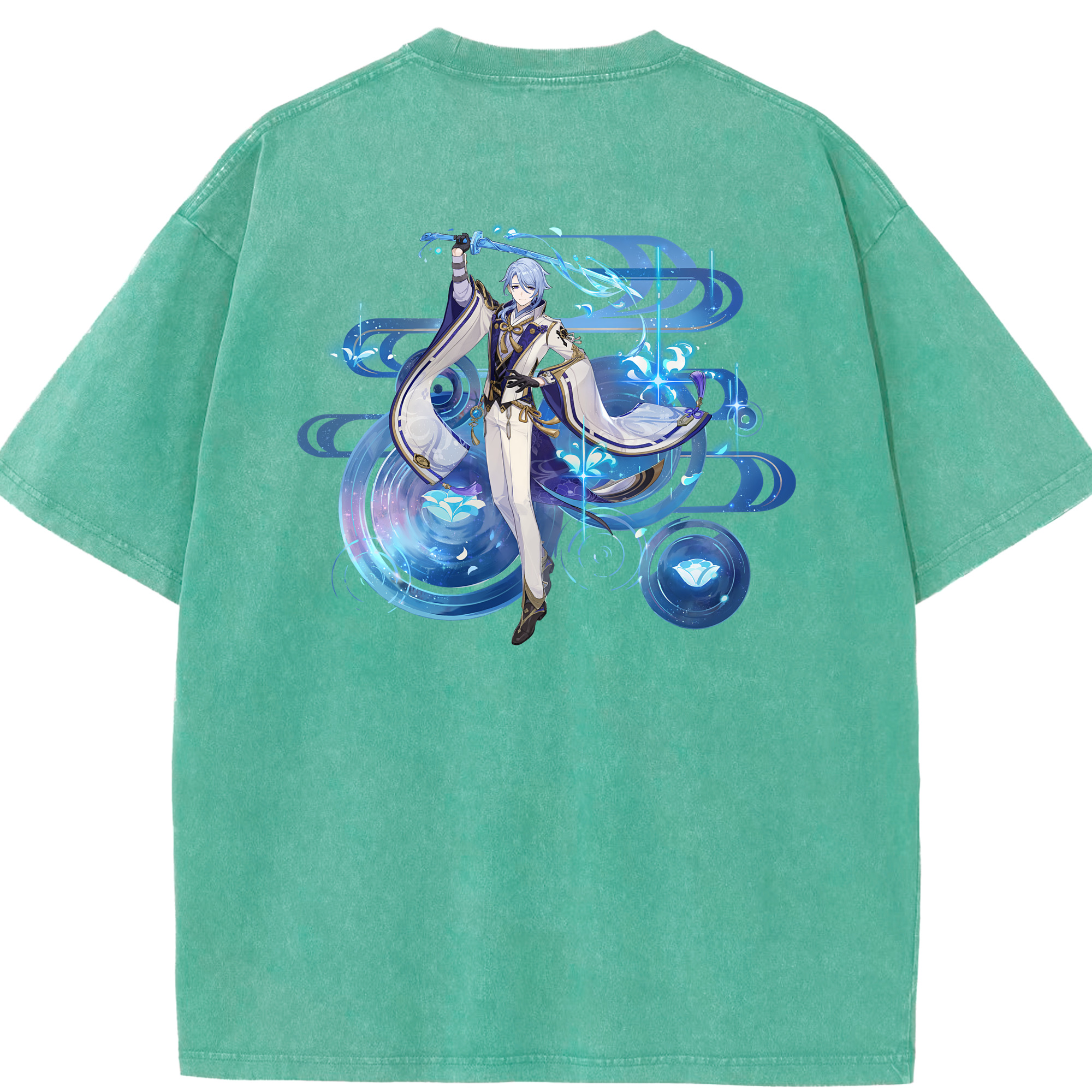 げんし神 神里綾人 かみさとあやと genshin Kamisato Ayato 綿100% ヴィンテージ風 半袖Tシャツ（背面プリント）